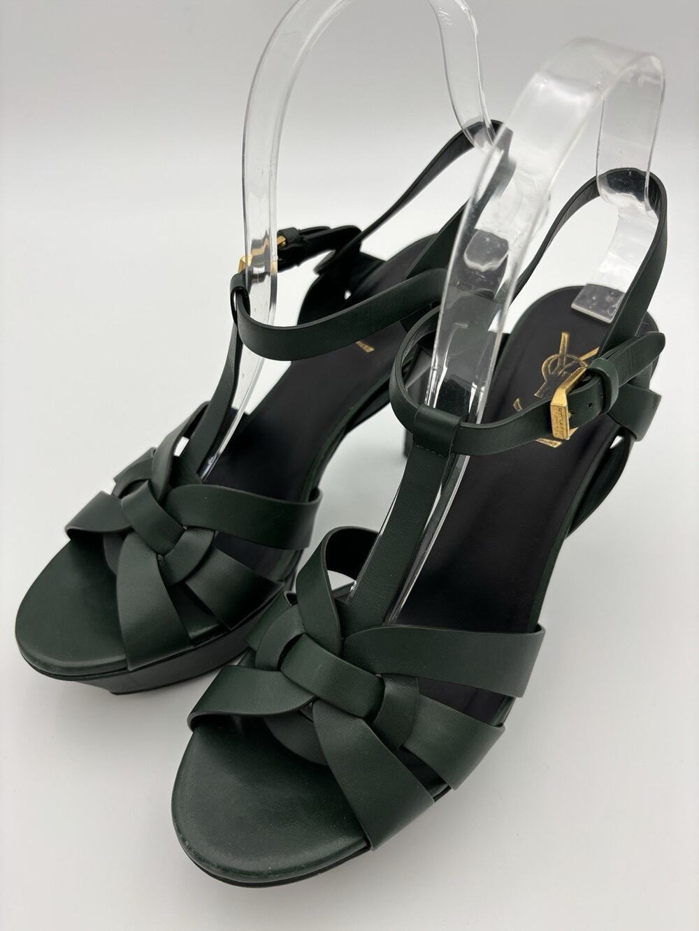 YSL Yves Saint Laurent Tribute 75 Platform Sandal Heels Dark Green Size 38 / 8